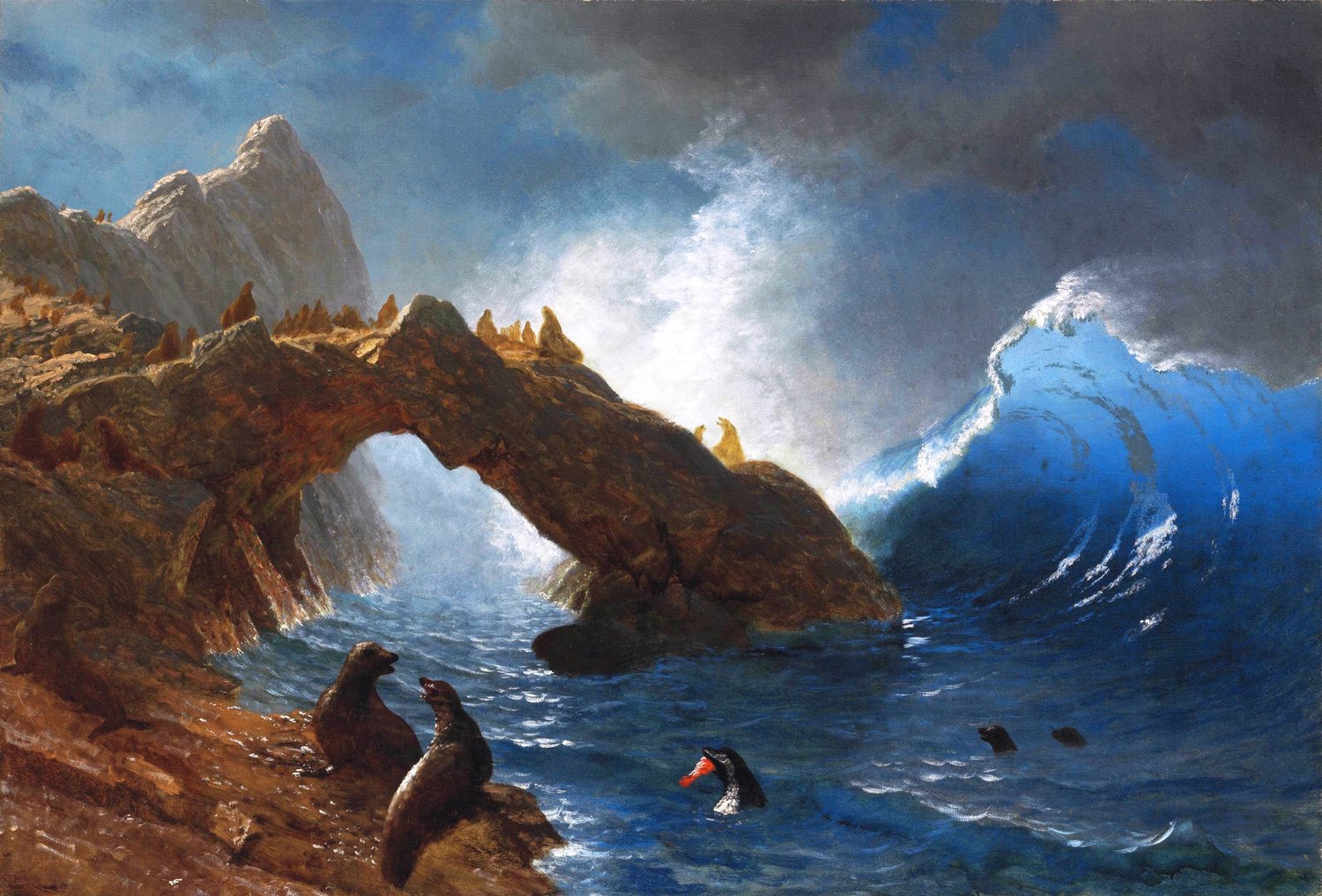 Painting the outdoors isn't just about peaceful imagery. Consider Albert Bierstadt's "Seals on the Rocks" from 1873.